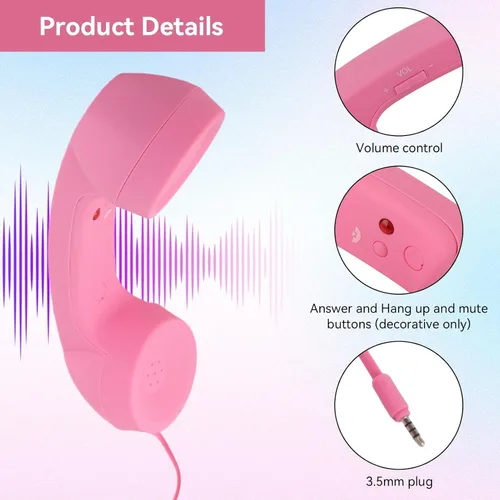 Miniatura 4 de Auricular de teléfono para teléfono celular, teléfono retro rosa con conector de 0.138 in, receptor de teléfono móvil, auriculares antiguos