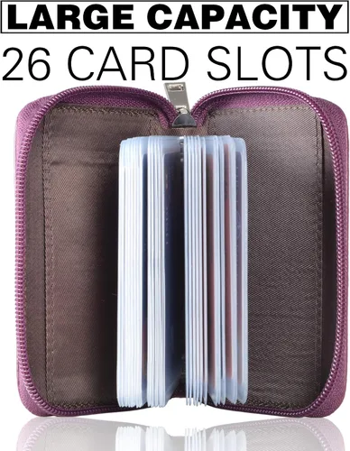 Miniatura 3 de Easyoulife billetera para tarjetas de crédito de cuero auténtico con espacio para 26 tarjetas
