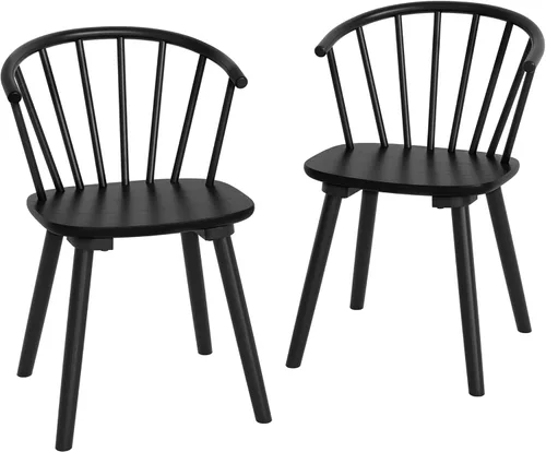 Miniatura 7 de LUE BONA Juego de 6 Sillas de Comedor Negras, Sillas de Comedor de Madera Estilo Granja con Respaldo Semicircular, Silla de Comedor de Husillo