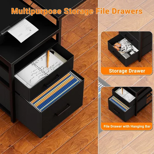 Miniatura 4 de Unikito Escritorio reversible en forma de L para computadora con cajones de tela, escritorio esquinero de oficina grande de 70.8 pulgadas con luces