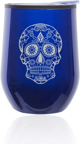 Miniatura 7 de Vaso de vino sin tallo, taza de viaje de café con tapa, calavera de caramelo de azúcar (oro rosa)