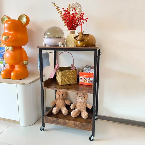 Miniatura 2 de Carrito utilitario rodante de 3 niveles con ruedas con cerradura, almacenamiento delgado, carrito de alta resistencia, estantería móvil, organizador