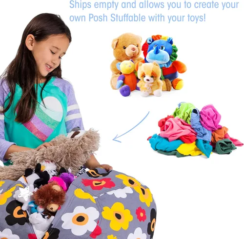 Miniatura 3 de Posh Stuffable - Sillón puff con almacenamiento para niños, contenedor de animales de peluche, organizador de juguetes de niños Lona rayas verde