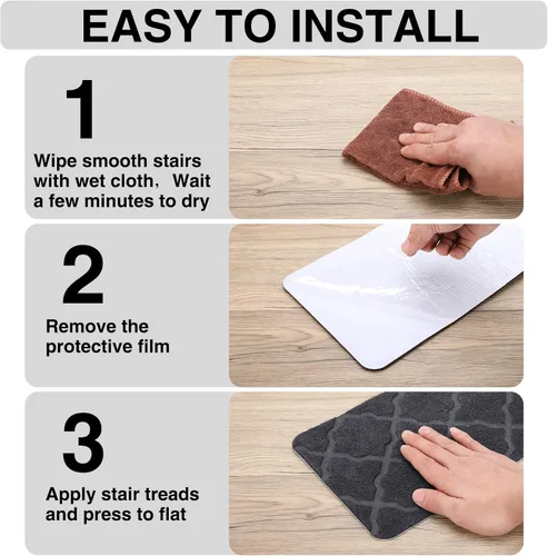Miniatura 3 de Peldaños de escalera para escalones de madera 15 piezas - 8x30 pulgadas Alfombra corredor para escaleras interior Alfombrillas antideslizantes