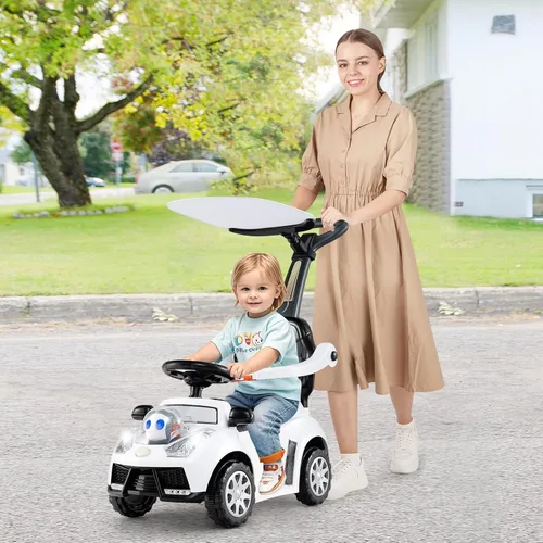 Miniatura 9 de Costzon Coche de empuje para niños pequeños, cochecito 3 en 1, auto deslizante para caminar con asa, toldo, cinturón de seguridad, bocina, música