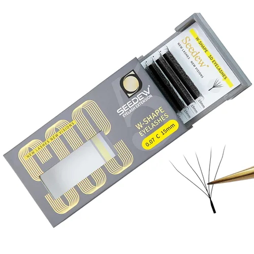 Miniatura 68 de Extensiones de pestañas con doble punta 3D, rizo D de 0.003 in, mezcla de 0.315-0.591 in, 12 filas por bandeja, tallo plano 3DD en forma de W