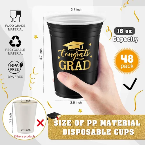 Miniatura 3 de Yinder 48 vasos de plástico desechables para fiesta de graduación, decoraciones de graduación de 16 onzas, tazas de estadio de grado 2026, bebidas