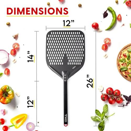 Miniatura 3 de TKC Pala Perforada para Pizza - Volteador de Pizza de Metal de 12 pulgadas compatible con Hornos Ooni, Uso Interior y Exterior, Mango Duradero