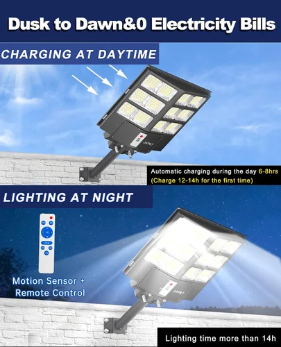 Miniatura 2 de JAYNLT Y-2000W Luz solar de calle, 200000LM 6500K luces de inundación solar al aire libre del atardecer al amanecer, 6500K IP67 impermeable luz