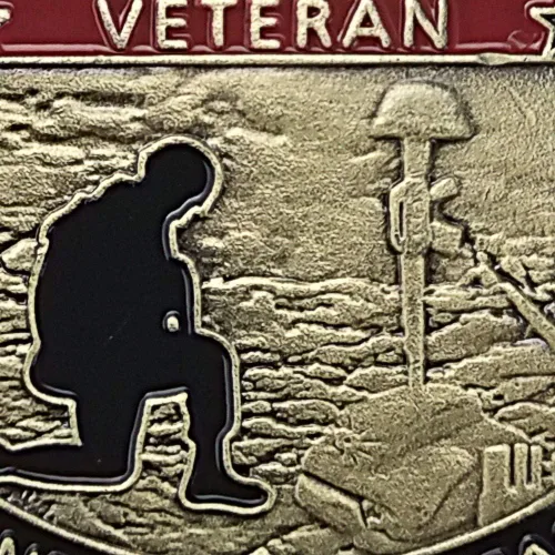 Miniatura 3 de AtSKnSK Moneda de Desafío Militar de EE. UU. Moneda de Veterano - Apoyar la Bandera, Arrodillarse por los Caídos