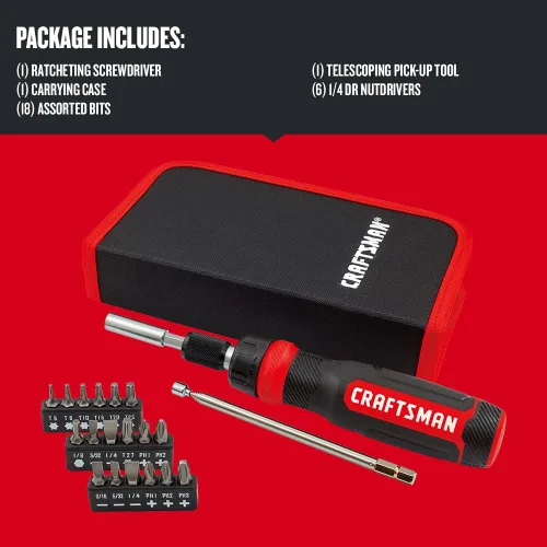 Miniatura 3 de CRAFTSMAN Destornillador de trinquete, juego multibits, 26 piezas (CMHT68001)