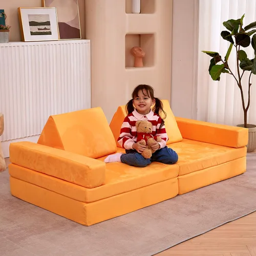 Miniatura 6 de jela Sofá infantil de tamaño extendido de 8 piezas para la familia, sofá modular para niños y adultos, juego de casa de juegos para niños pequeños