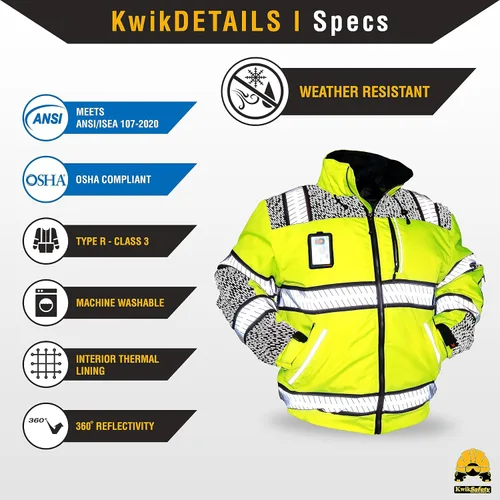 Miniatura 5 de KwikSafety Chaquetas reflectantes Bombarderos de trabajo de alta visibilidad aislados para hombre Amarillo, Naranja, Multicolor