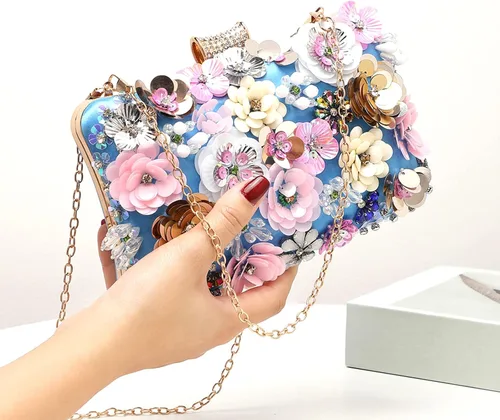 Miniatura 4 de LETODE Bolso de mano de flores para mujer, bolso de fiesta formal, bolso de hombro con correa de cadena