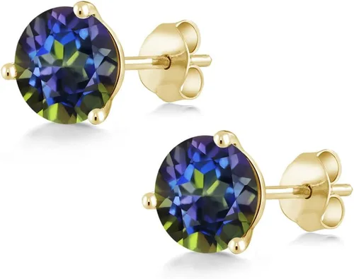 Miniatura 60 de Gem Stone King Aretes de oro de 14 quilates, 0.236 in, piedra natal redonda, Martini, 3 puntas, aretes de oro para mujer
