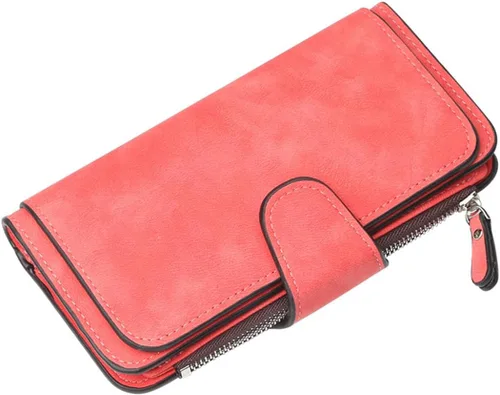 Miniatura 8 de Carteras de cuero para mujer con bloqueo RFID, billetera delgada, plegable, tarjetero con cremallera, bolsillo para monedas, ventana