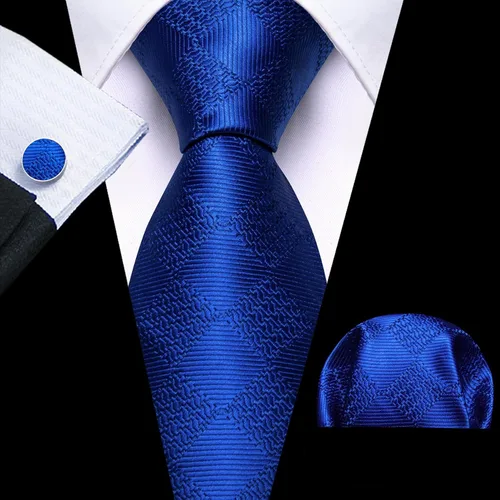 Miniatura 179 de Barry.Wang Juego de corbatas a cuadros para hombre con pañuelo gemelos de rayas clásicas