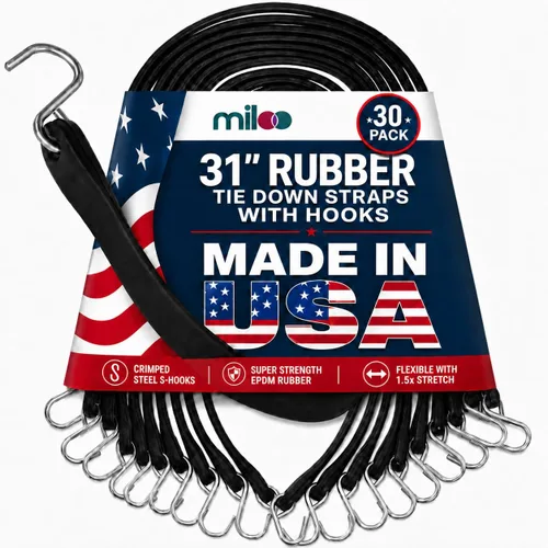 Miniatura 12 de Miloo Cuerdas elásticas de goma con ganchos, lona resistente y correas de carga, fabricadas en Estados Unidos, paquete de 10 unidades de 10 pulgadas