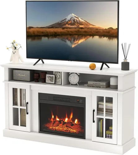 Miniatura 10 de SIMOE Soporte de TV con chimenea de hasta 40'' 65'' TV, chimenea eléctrica de 58 pulgadas, centro de entretenimiento con 2 gabinetes y control Negro