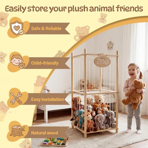 Miniatura 2 de Almacenamiento y organizador de animales de peluche, bonito soporte de juguetes de zoológico con cuerda elástica, 36 pulgadas, gran capacidad
