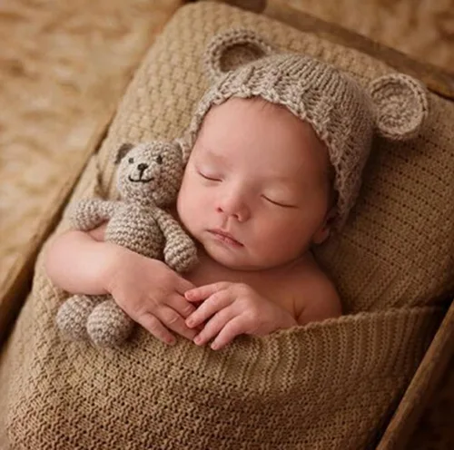 Miniatura 2 de Moda recién nacido niños niñas bebé sesión de fotos accesorios trajes ganchillo oso sombrero gorro con oso fotografía accesorios traje