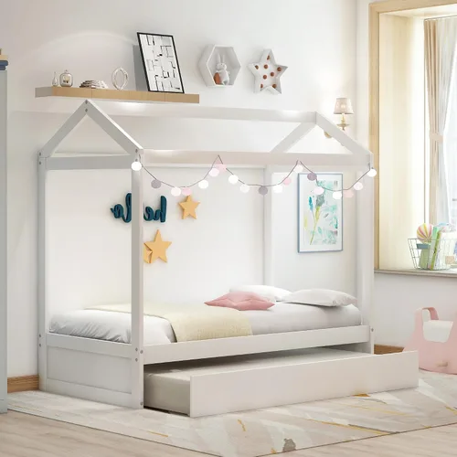 Miniatura 13 de Merax House Bed Twin Size Wood Bed Frame with Roof and Fence for Girls, Boys, Weight Capacity No Limit (Espresso)