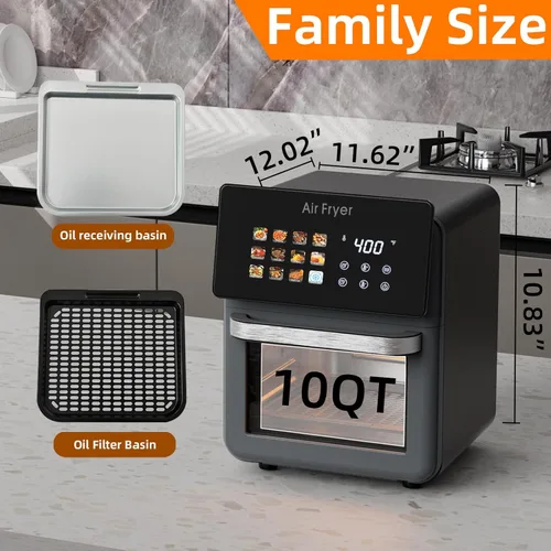 Miniatura 4 de Horno freidora de aire de 12 cuartos de galón para uso en cocina, hornos de convección inteligentes 12 en 1, freidora de aire con ventana de visión