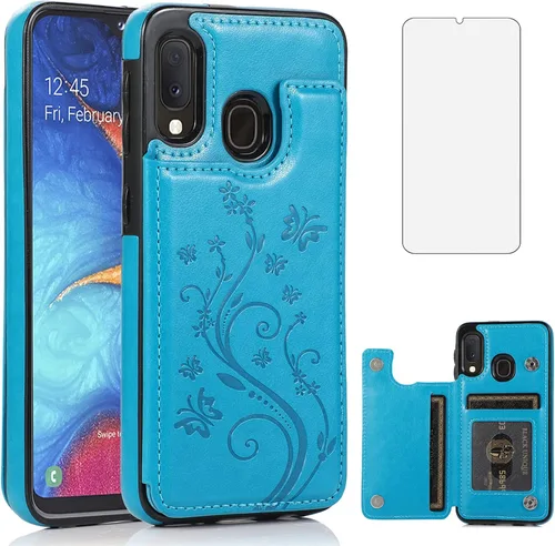 Funda de teléfono para Samsung Galaxy A10e/A20e con protector de pantalla de vidrio templado y tarjetero con soporte para tarjetero, accesorios de