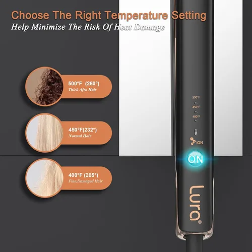 Miniatura 4 de LURA - Planchas planas de titanio de iones negativos para mujeres negras, alisadores de pelo de doble voltaje para mujeres, alisador y rizador