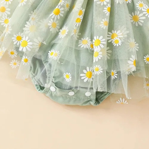 Miniatura 75 de Mameluco para bebés y niñas de 3, 6, 9, 12, 18 meses, enterizo de manga corta, fruncido, faldas y dobladillo, diadema
