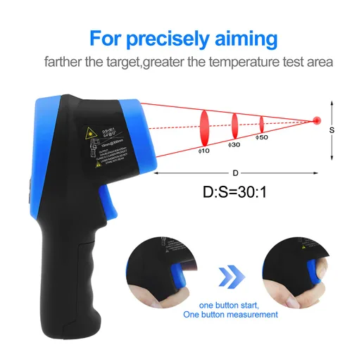 Miniatura 4 de Termómetro infrarrojo de alta temperatura -58℉~2732℉ Pirómetro industrial 30:1 medidor de temperatura IR digital, pistola de alta temperatura sin