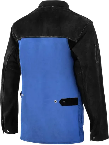 Miniatura 6 de QeeLink Chaqueta de soldadura mangas de cuero divididas Chaquetas de soldador híbridas de cuerpo de algodón resistente al fuego prémium