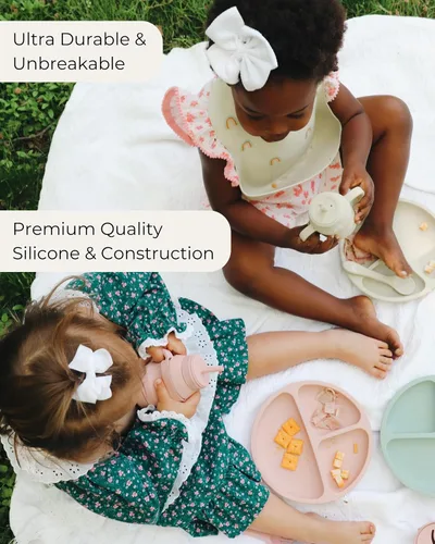 Miniatura 6 de Hippypotamus Placas de succión con tapas para bebés y niños pequeños, 100% silicona de grado alimenticio, aptas para microondas y lavavajillas, Rosa