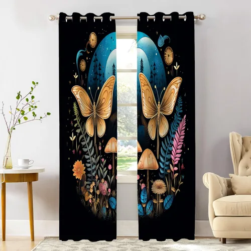Miniatura 88 de Shrahala Floral Abstract Design Blackout Curtain Tiers, Minimalist Flower Illustration Kitchen Valance Light Blocking Tier Drapes with Rod Pocket, 2