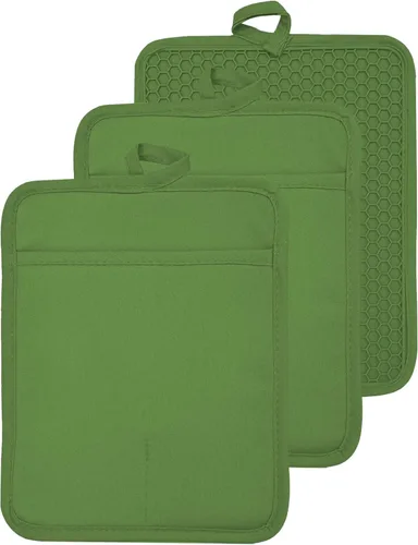 Miniatura 13 de Soporte para olla de horno con bolsillo, de algodón, resistente al calor, para cocina, almohadilla caliente, guantes de horno para cocinar y Gris