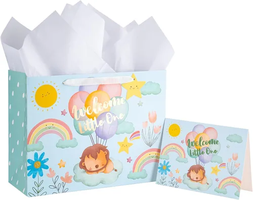 Miniatura 14 de Loveinside Bolsa de regalo de koala gris bebé con papel de seda y tarjeta de felicitación para baby shower, nuevos padres y más, 16 x 6 x 12