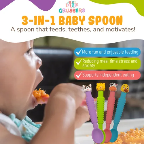 Miniatura 6 de Cuchara de silicona 3 en 1 para bebé de alimentación autónoma durante más de 6 meses, cuchara mordedor pediátrica diseñada por OT, utensilios