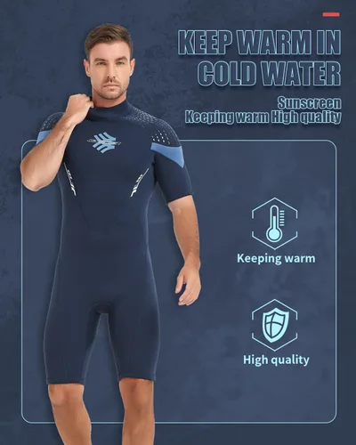 Miniatura 2 de Trajes de neopreno para hombre, 0.118 in con cremallera trasera de neopreno, trajes de buceo para buceo, esnórquel, surf, natación Azul