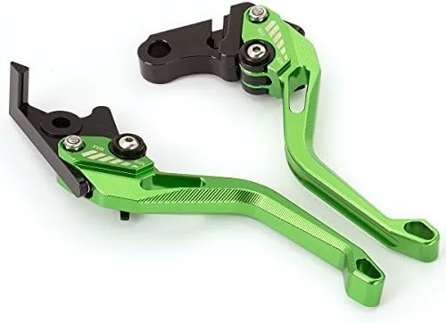 Miniatura 3 de Palancas de freno y embrague CNC para motocicletas Ninja 300R, 400, 250R, 250, 125 y ZX25R Palanca verde con ajuste negro.