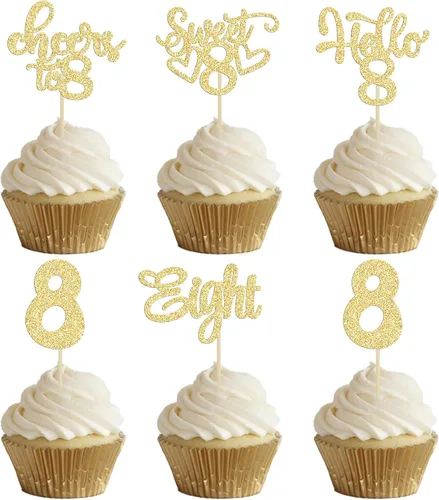 Miniatura 89 de 30 piezas Adornos para pastel de cumpleaños de 6 años, seis brillos, hola 6, púas para cupcakes, felicitaciones a los 6 años, decoraciones