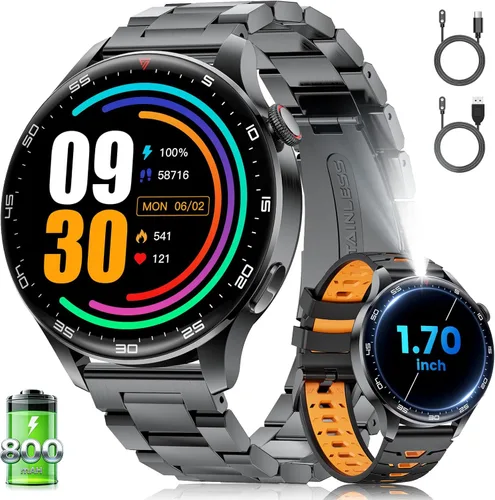Miniatura 10 de Reloj inteligente de pantalla HD grande de 1.7 pulgadas para hombres con llamada Bluetooth, más de 100 modos deportivos, 800 mAh, IP68 impermeable