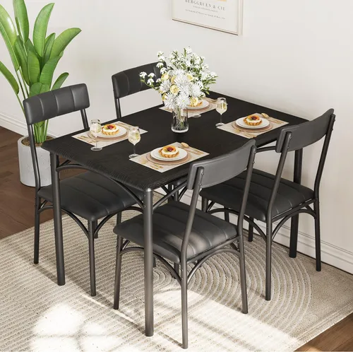 Miniatura 7 de Takywep Juego de mesa de comedor para 4 para espacios pequeños, mesa de cocina con 4 sillas tapizadas, marco moderno de madera y metal