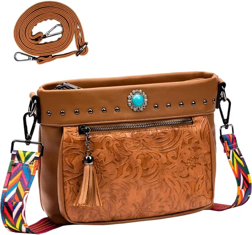 Bolso cruzado para mujer bolso de hombro para mujer bolso pequeño tipo hobo cruzado con correas de guitarra de repuesto occidental