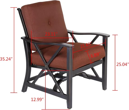 Miniatura 3 de Juego de 2 mecedoras para patio, juego de bistró al aire libre, serie Haywood de aluminio con respaldo en X, silla de resorte de movimiento