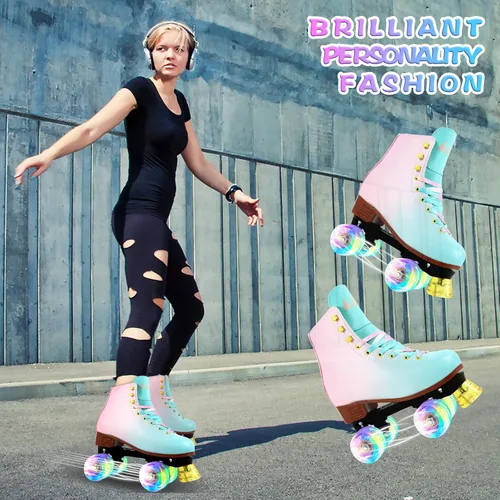 Miniatura 7 de LIKU Patines de cuatro ruedas para niñas y mujeres con todas las ruedas iluminadas, patines de cordones iluminados para interiores y exteriores
