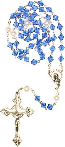 Miniatura 3 de Rosario de oración católica de cristal o cristal austriaco Incluye bolsa de rosario, "Cómo rezar el rosario" y significado del mes de nacimiento