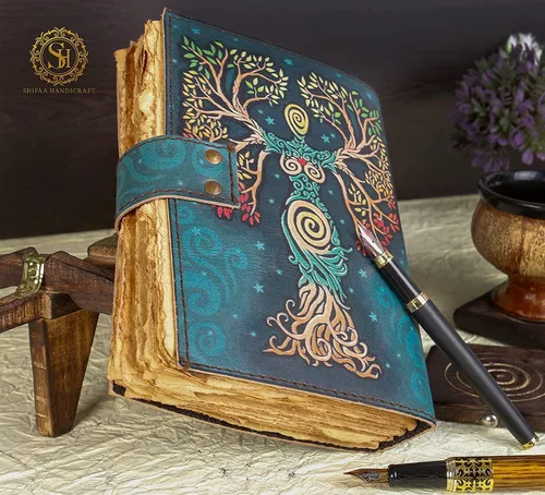 Miniatura 6 de Libro de Hechizos en Blanco de las Sombras Diario con Cierre de Cerradura Accesorio Vintage Hecho a Mano de Cuero en Relieve Oración Pagana
