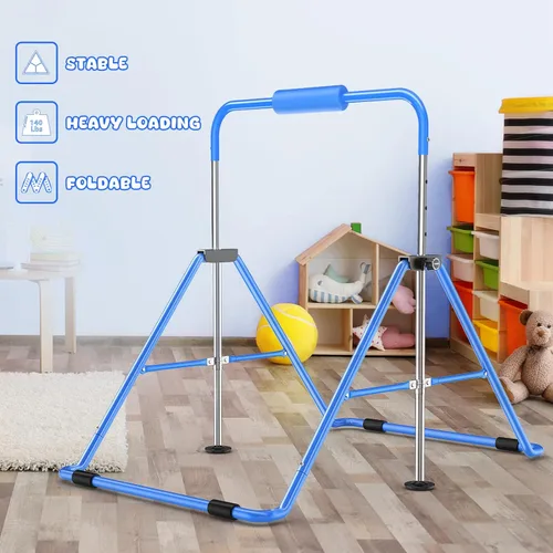 Miniatura 6 de Safly Fun Foldable Gymnastics Bar for Kids, Adjustable 35"-51", Sturdy 145 lbs Capacity, Easy-to-Assemble, Gymnastics Equipment for Kids for Azul