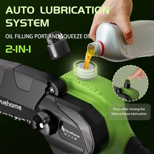 Miniatura 4 de Mini motosierra de 6 pulgadas, motosierra inalámbrica con engrasador automático, sierra de cadena eléctrica de mano con bloqueo de seguridad, motor