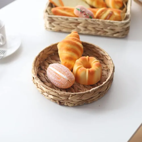 Miniatura 3 de Bandeja de frutas tejida por hierba, contenedores redondos para verduras, artes y manualidades (pequeño)